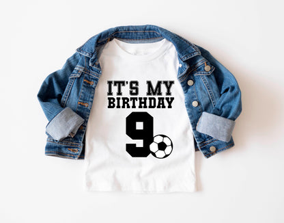 Custom Age Soccer Birthday Kids Shirt, Personalized Bday Youth Tee, Boy Girl Birthday Youth T-Shirt