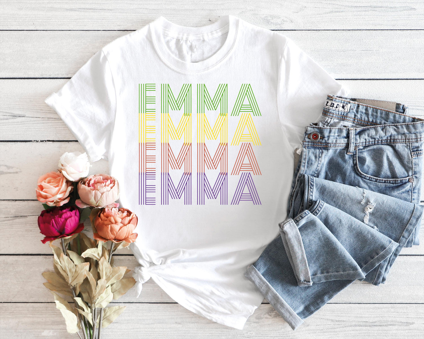 Colorful Custom Name Kids T-Shirt, Personalized Retro Name Youth Shirt, Cute Boy Girl Name Shirt