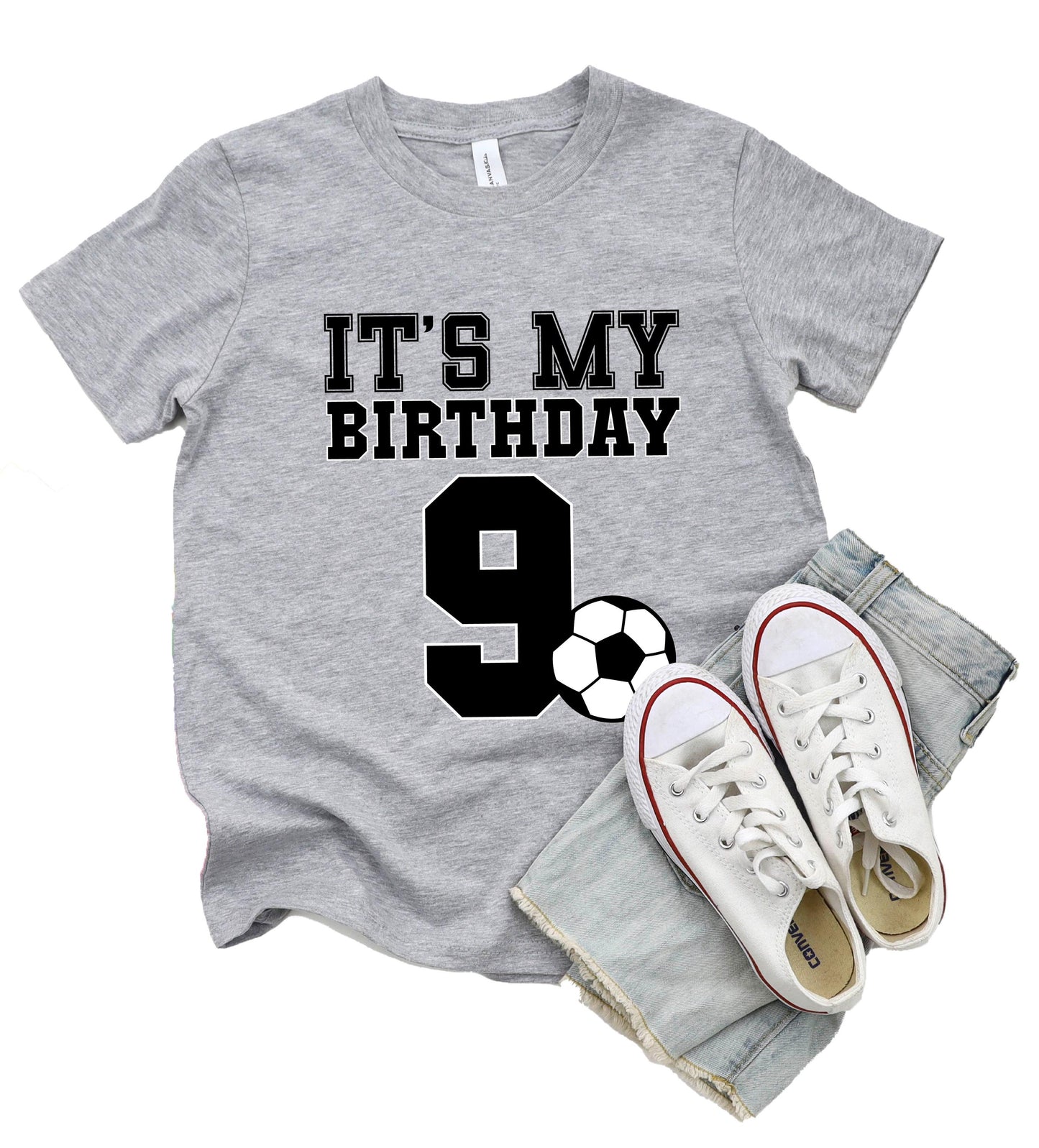 Custom Age Soccer Birthday Kids Shirt, Personalized Bday Youth Tee, Boy Girl Birthday Youth T-Shirt
