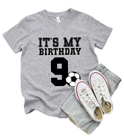 Custom Age Soccer Birthday Kids Shirt, Personalized Bday Youth Tee, Boy Girl Birthday Youth T-Shirt