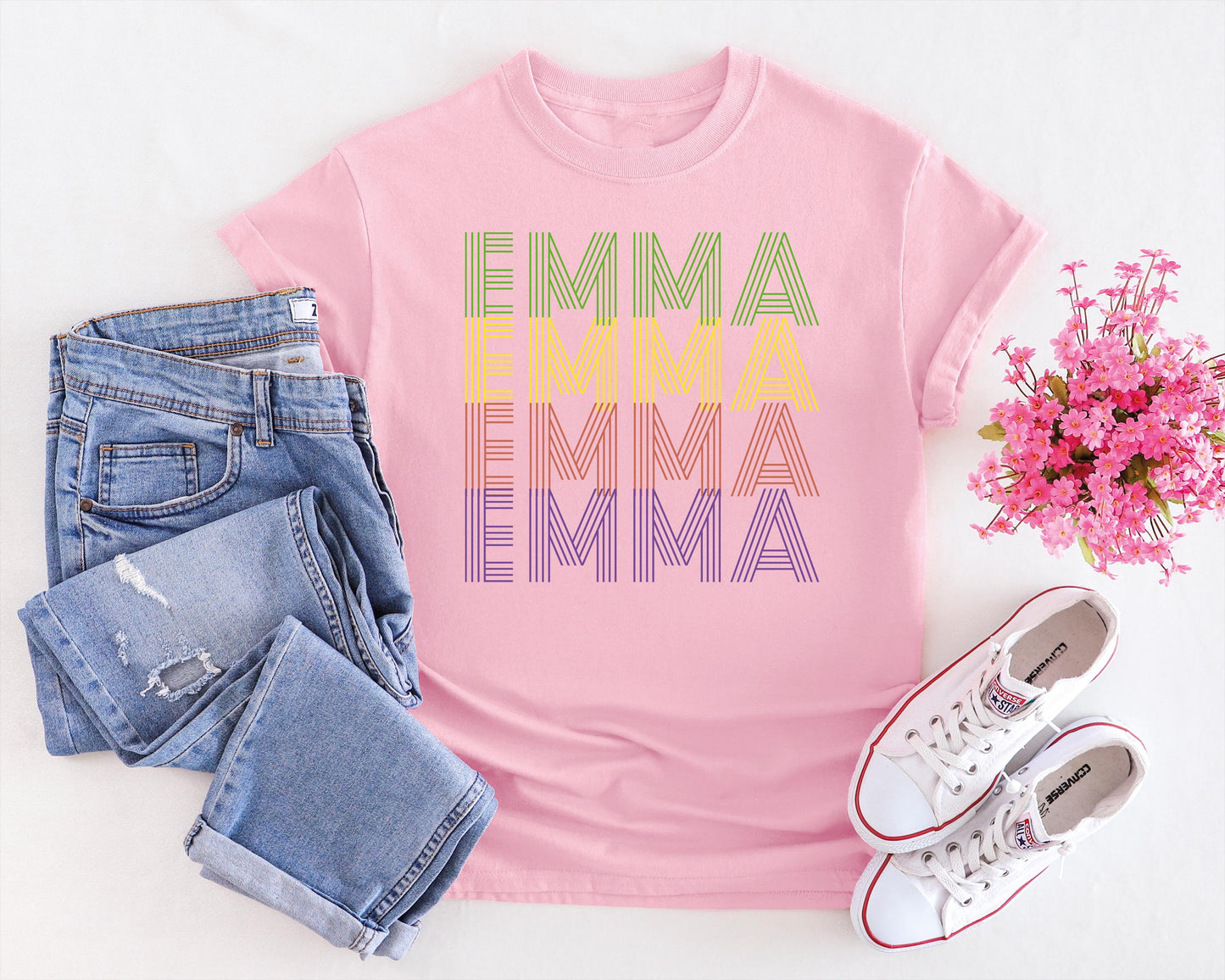Colorful Custom Name Kids T-Shirt, Personalized Retro Name Youth Shirt, Cute Boy Girl Name Shirt