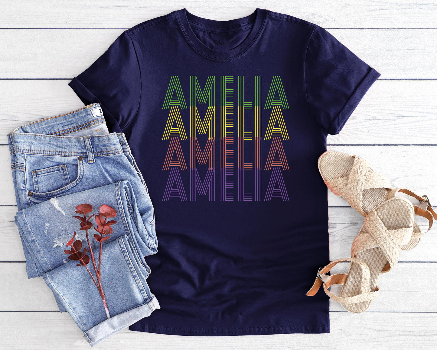 Colorful Custom Name Kids T-Shirt, Personalized Retro Name Youth Shirt, Cute Boy Girl Name Shirt
