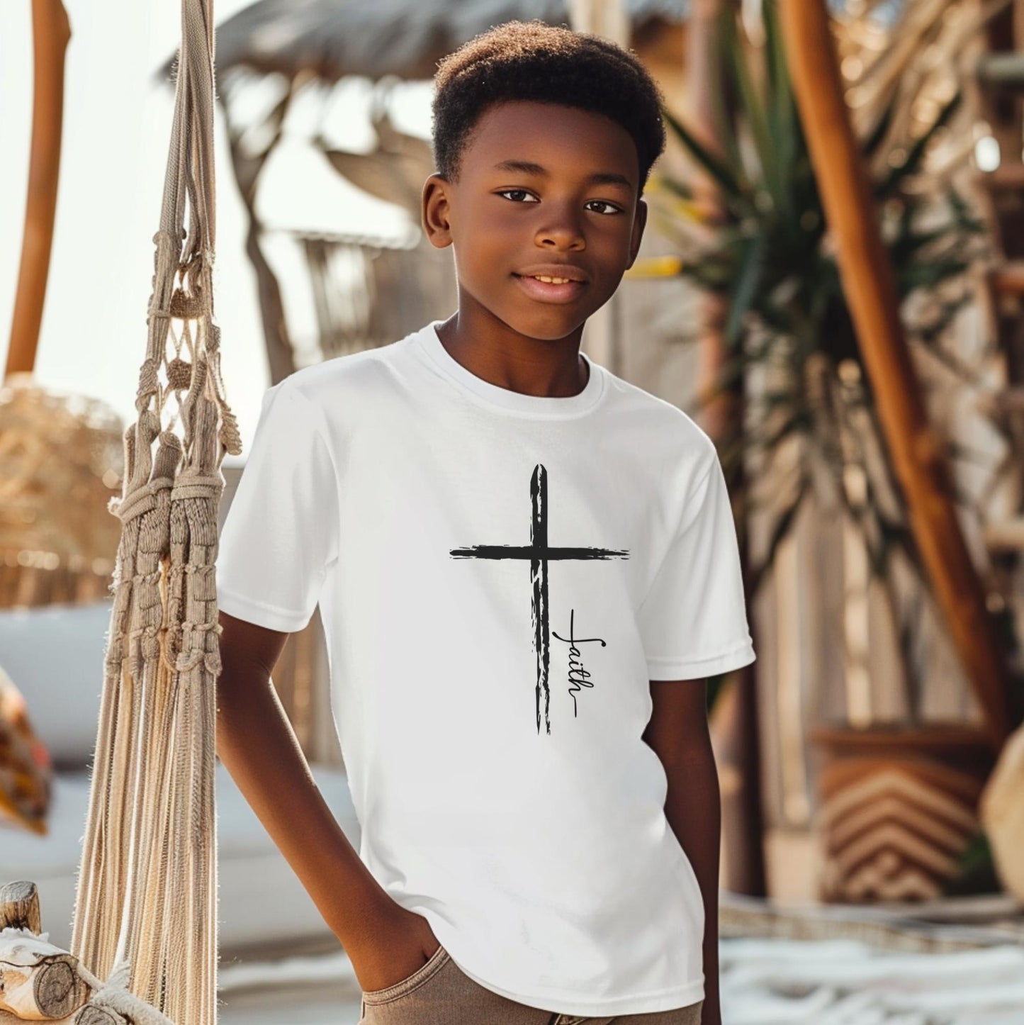 Cross With Faith Kids Shirt, Youth Christian Faith Shirt, Kids Religious Holiday Youth Tee