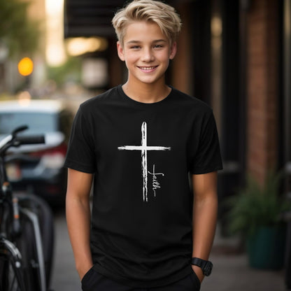 Cross With Faith Kids Shirt, Youth Christian Faith Shirt, Kids Religious Holiday Youth Tee