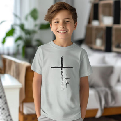 Cross With Faith Kids Shirt, Youth Christian Faith Shirt, Kids Religious Holiday Youth Tee