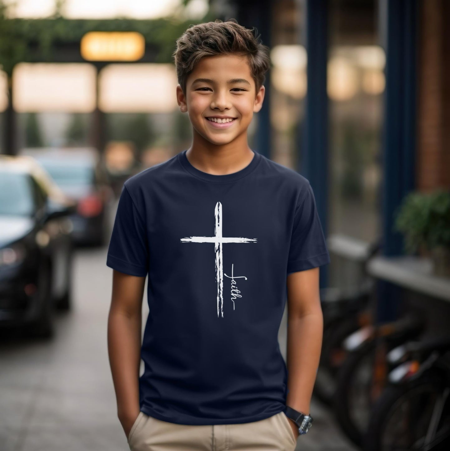 Cross With Faith Kids Shirt, Youth Christian Faith Shirt, Kids Religious Holiday Youth Tee