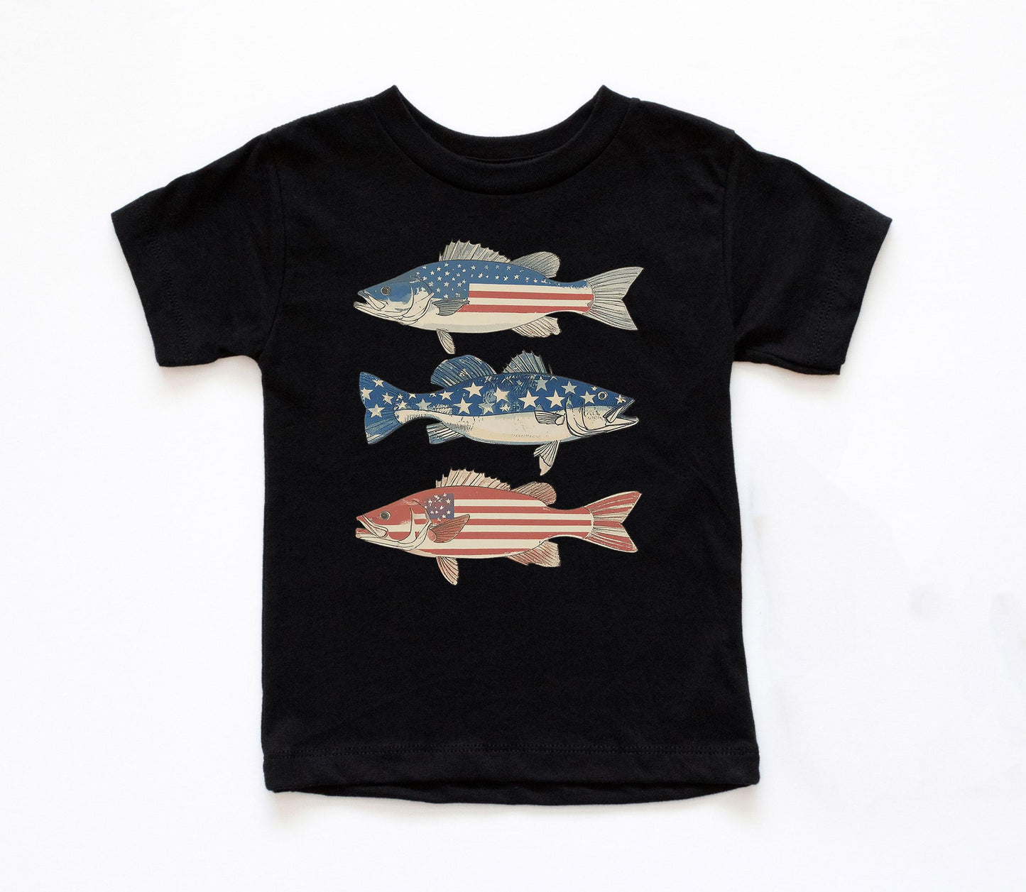 Patriotic Bass Kids Shirt, Boys Fishing Kids Tee, 4th Of July Fishing Youth Tshirt
