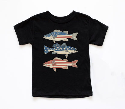 Patriotic Bass Kids Shirt, Boys Fishing Kids Tee, 4th Of July Fishing Youth Tshirt