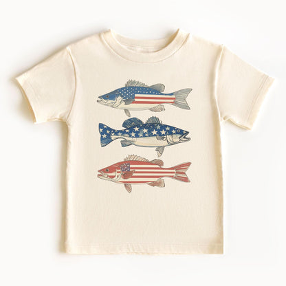 Patriotic Bass Kids Shirt, Boys Fishing Kids Tee, 4th Of July Fishing Youth Tshirt