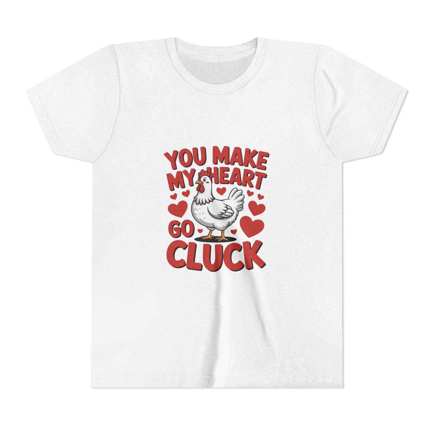 You Make My Heart Go Cluck Youth T-Shirt, Valentine’s Day Kids Chicken Tee