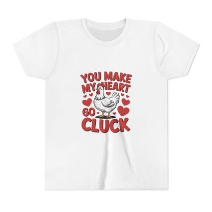 You Make My Heart Go Cluck Youth T-Shirt, Valentine’s Day Kids Chicken Tee