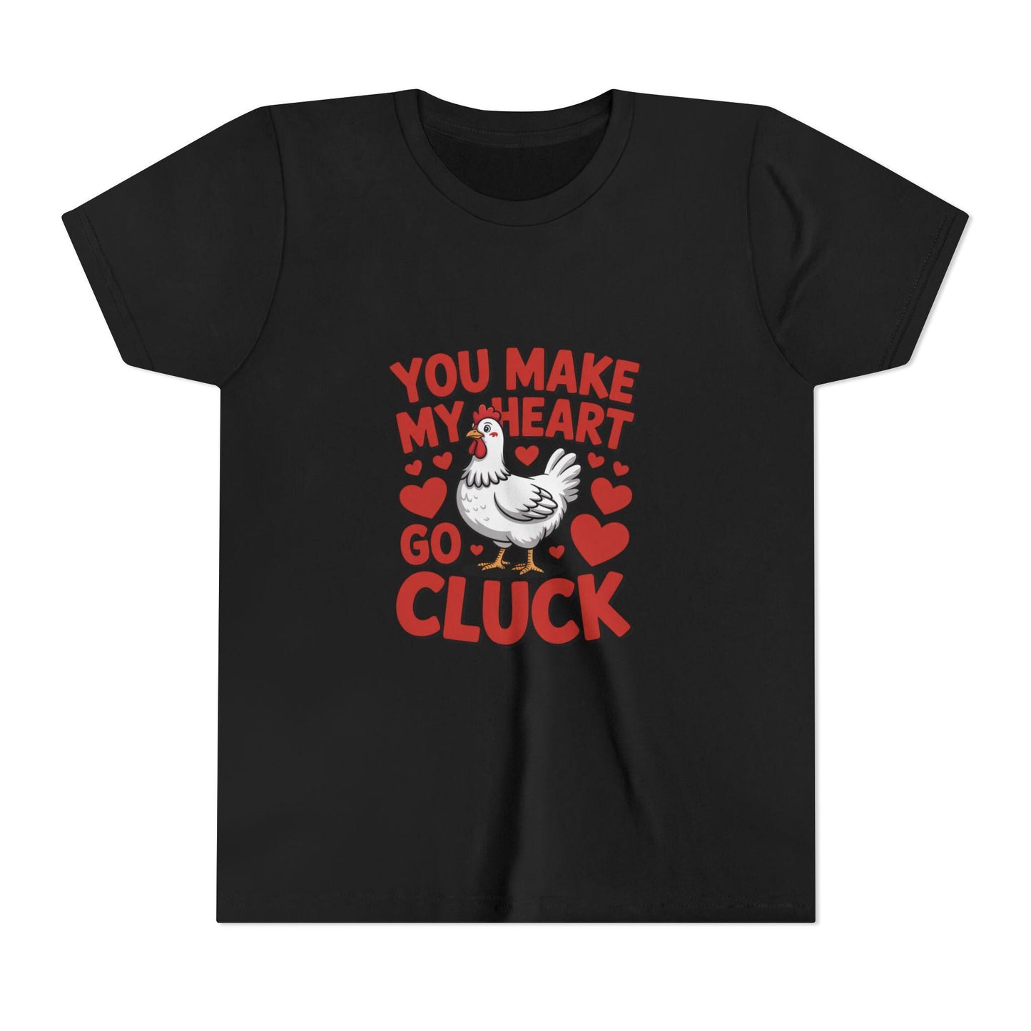 You Make My Heart Go Cluck Youth T-Shirt, Valentine’s Day Kids Chicken Tee