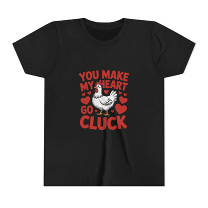You Make My Heart Go Cluck Youth T-Shirt, Valentine’s Day Kids Chicken Tee