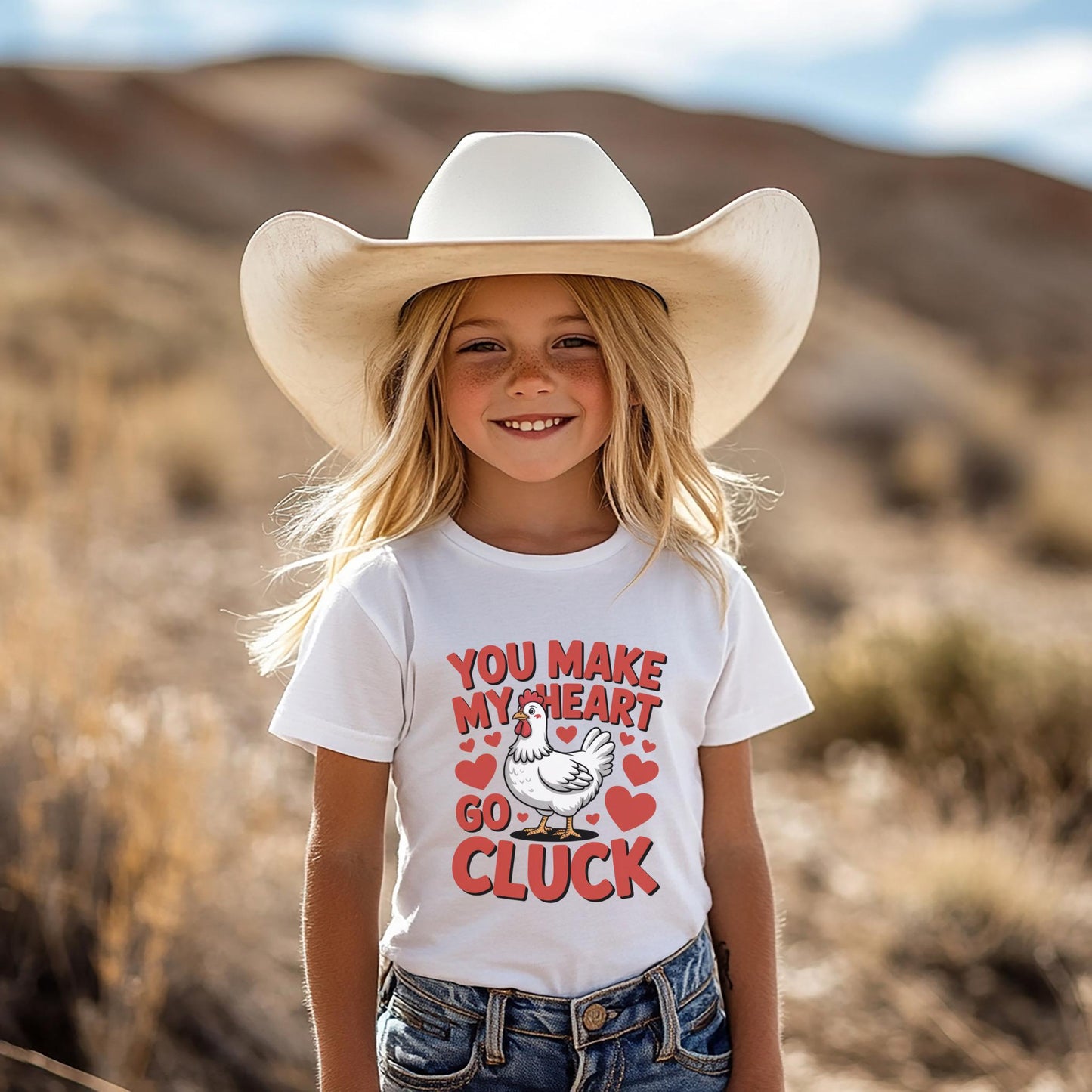 You Make My Heart Go Cluck Youth T-Shirt, Valentine’s Day Kids Chicken Tee