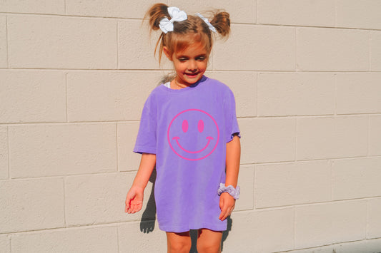 Neon Happy Face Kids Shirt, Colorful Smiley Face Youth Tshirt, Funny Kids Shirt