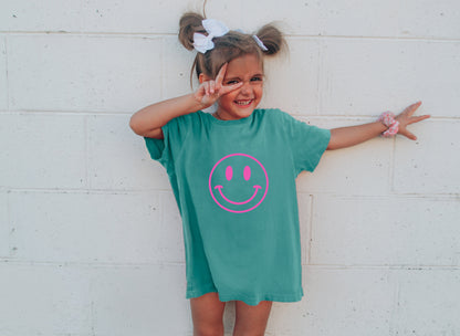Neon Happy Face Kids Shirt, Colorful Smiley Face Youth Tshirt, Funny Kids Shirt