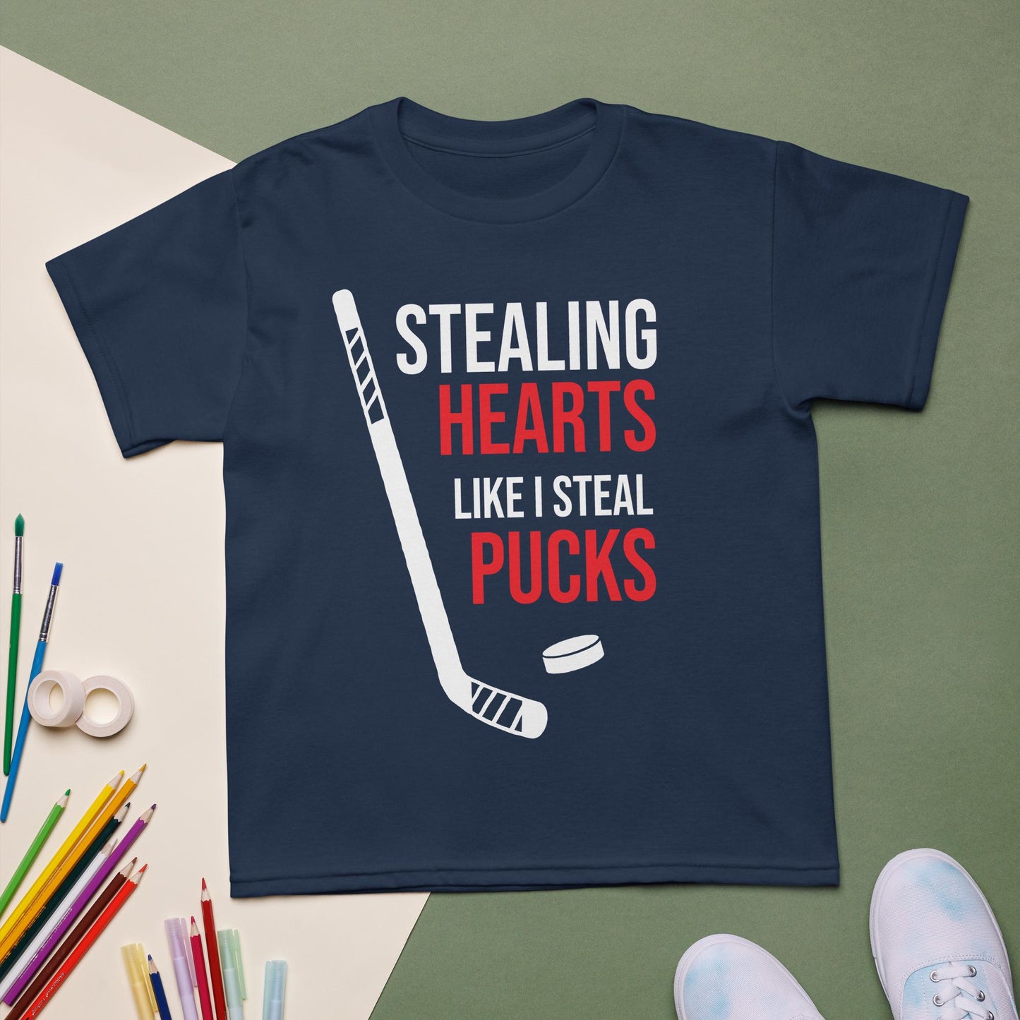 Stealing Hearts Like I Steal Pucks Kids Shirt, Kids Hockey Valentine Shirt, Youth Hockey Tee
