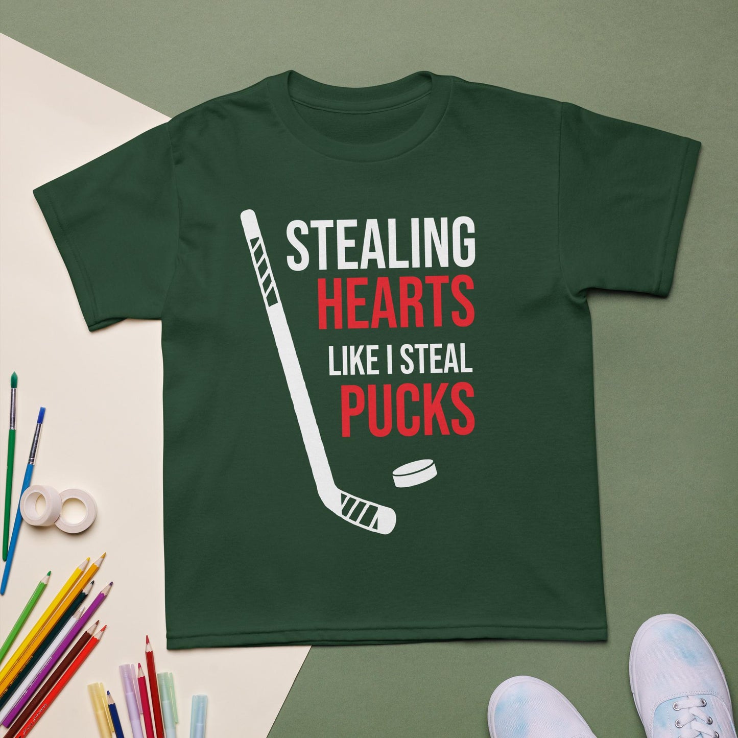 Stealing Hearts Like I Steal Pucks Kids Shirt, Kids Hockey Valentine Shirt, Youth Hockey Tee