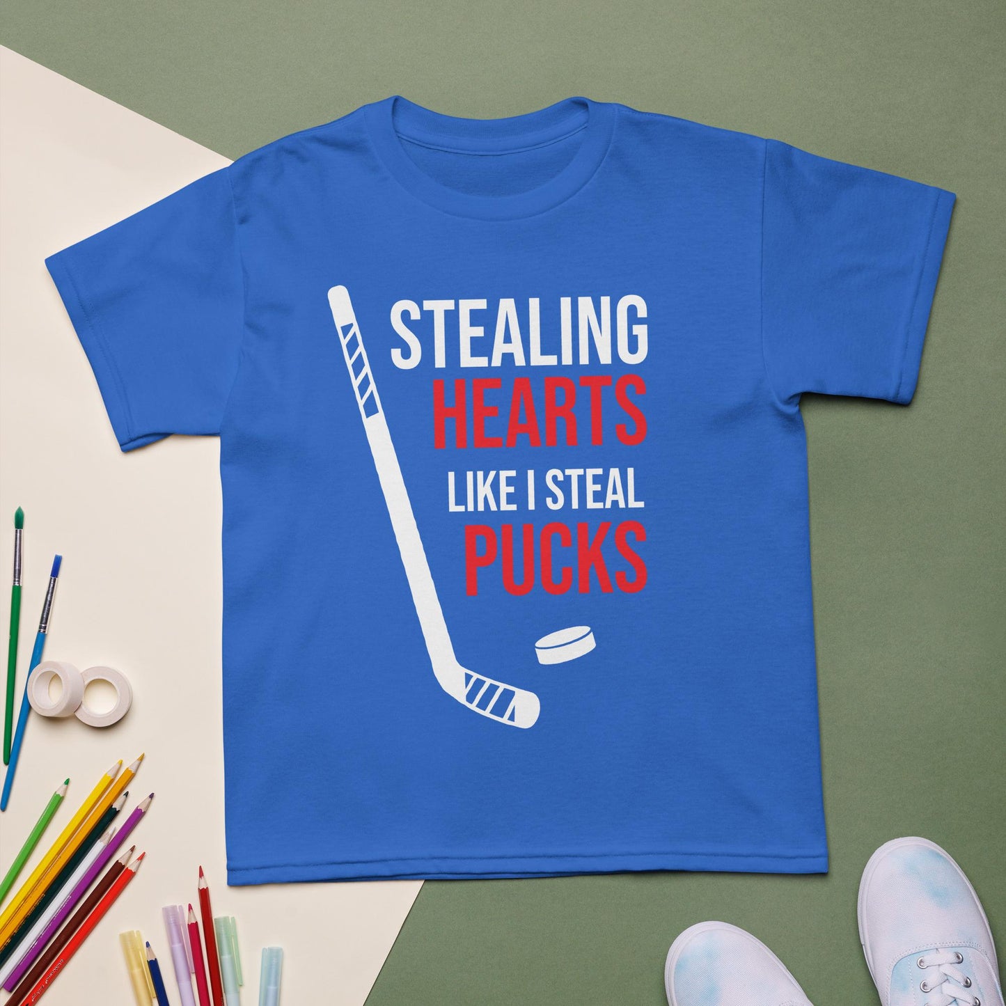 Stealing Hearts Like I Steal Pucks Kids Shirt, Kids Hockey Valentine Shirt, Youth Hockey Tee